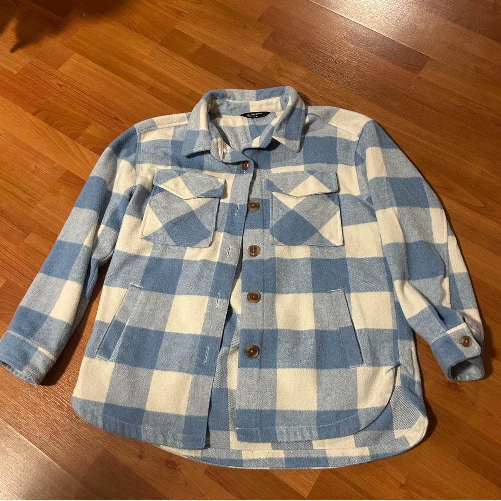Blue and White Plaid Women's Shacket